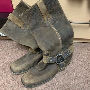 Brown leather cowboy boots